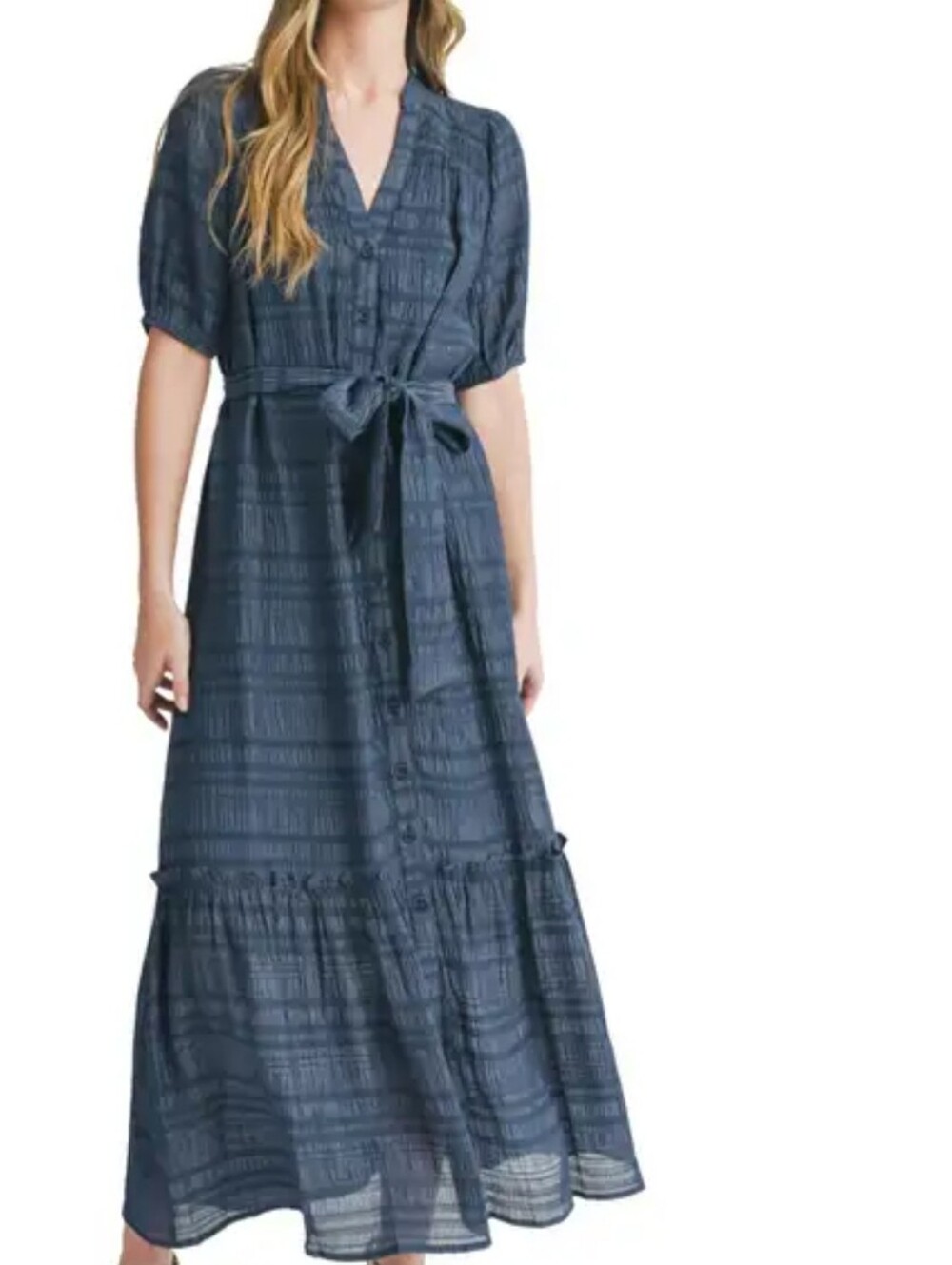 Mila Mae Textured Maxi Shirtdress